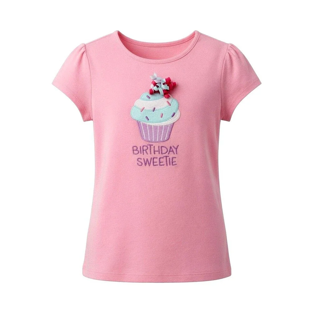 Gymboree Birthday Sweetie Shirt Girls Sz 12 Cupcake Pink Purple Curly Ribbon EUC